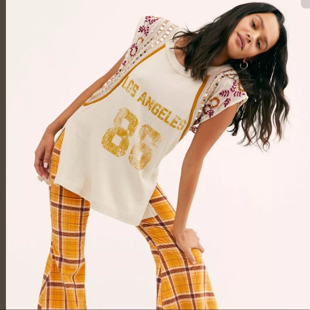 NEW FREE PEOPLE SUMMER NIGHTS EMBELLISHED EMBROIDERED TUNIC TEE SHIRT Z437-10